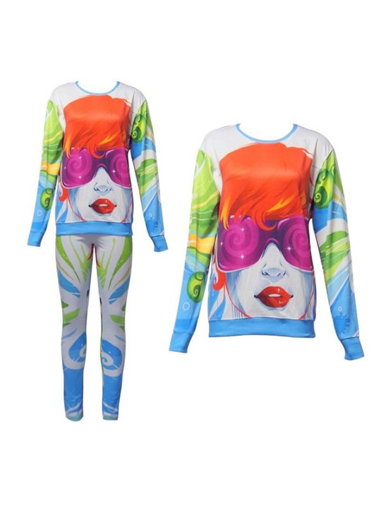 Las mujeres de la moda 2PCS 3D Print pop belleza de la camiseta Set / w Pants Sets