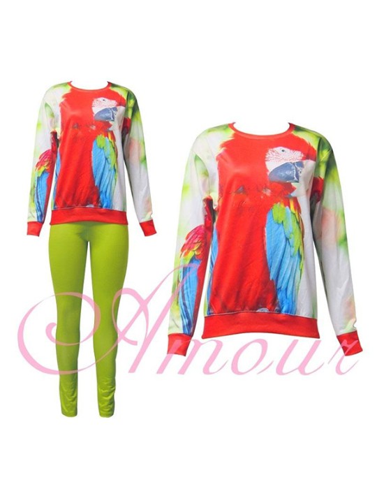 Ensemble de sweat-shirt perroquet imprimé 2PCS pour femmes