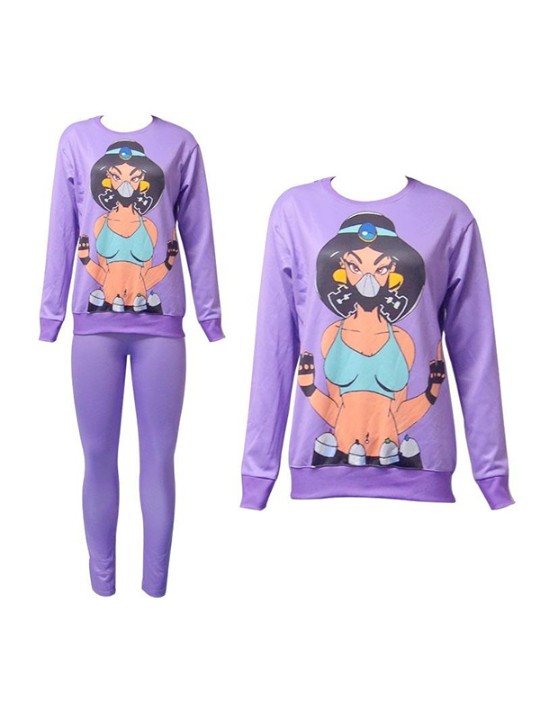 Moda das Mulheres 2 PCS 3D Impressão punk cult Jasmine Camisola Set / w Calças Terno Conjuntos