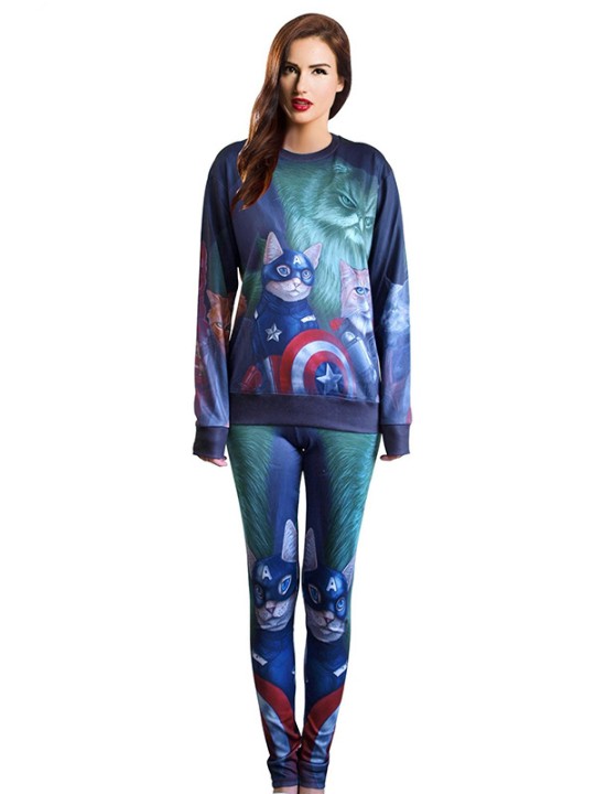 Muoti naisten 2kpl 3D tulosta hirviö Marilyn Monroe kultti merenneito puku setit housut leggingsit erä