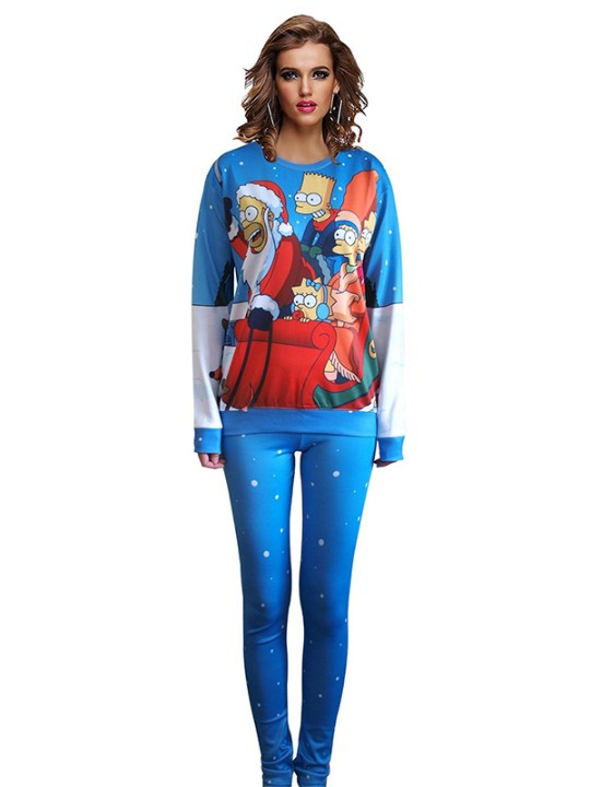 Fashion Women's 2PCS 3D Print Monster Marilyn Monroe Cult Mermaid Sweatshirt Set /w Pants Suit Sets