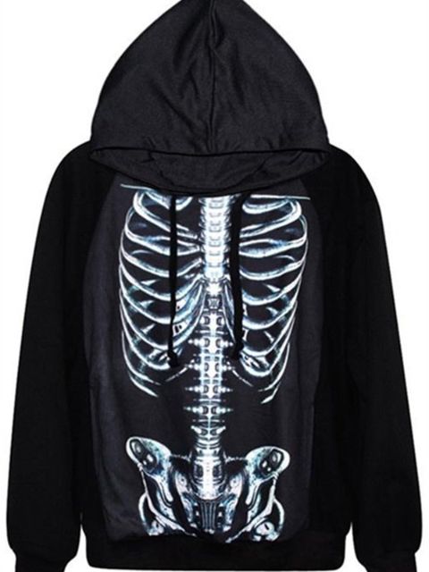 Moda Digital Print Skeleton Cult Zipper Front Jacket manga larga para mujer Sudaderas con y sin capucha para hombre