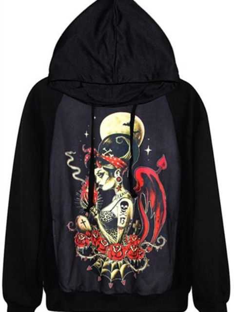 Fashion Devil Digital Print Cult Zipper Front Jacket Long Sleeve Womens Coat Sweatshirts & Hoodies