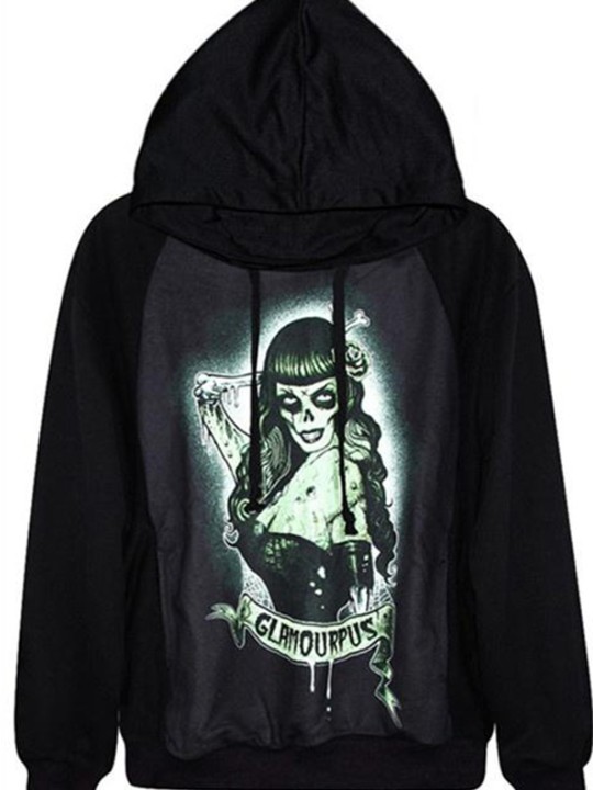 Womens Fashion Steampunk Beauty Digital Print Cult Zipper Front Jacket Long Sleeve Coat Sweatshirts & Hoodies