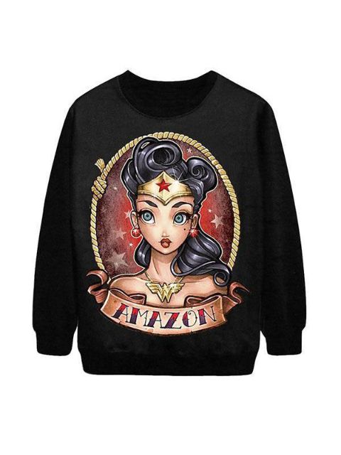 Mode Femme Wonder Woman Motif Imprimé Numérique à Manches Longues Pulls Sweats à Capuche