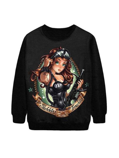 Sweat à capuche à manches longues imprimé numérique à motif de soldat pour femmes (noir)