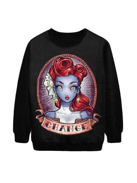 Moda mujer Pin Up Girl estampado digital de manga larga sudaderas sudaderas con capucha (negro)