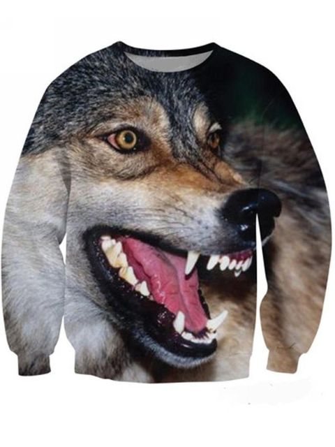 Úlfamynstur kvenna prenta peysu úr peysu og hettupeysu