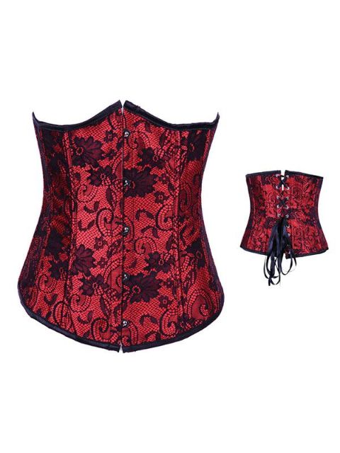Moda feminina Burlesque Corset Deluxe Brocade Lace Up Vintage Clubwear