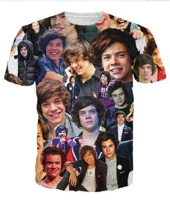 Frauen Männer Unisex Tops Harajuku One Direction Harry Stile Gedruckt Muster Rundhals Casual T-shirt (Schwarz)