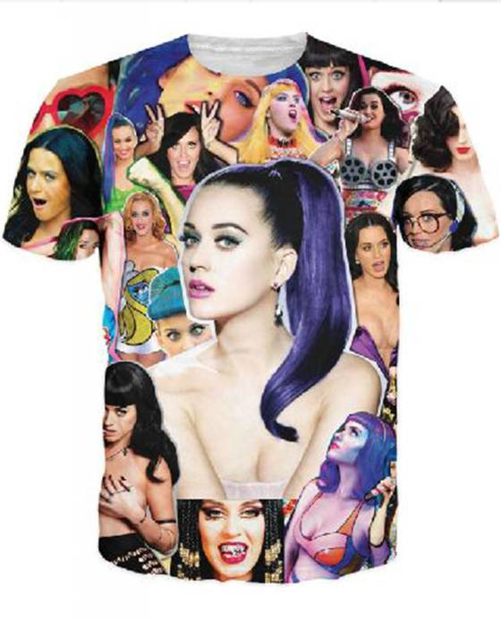 Das mulheres Unisex Tops Harajuku katy perry Padrão Impresso Em Torno Do Pescoço Camisa Casual T (Multicolorido)