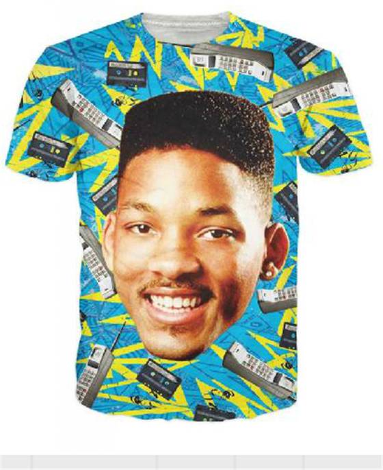 Dam herr unisex toppar Will Smith mobiltelefon tryckt mönster rund hals Casual T-shirt (blå)