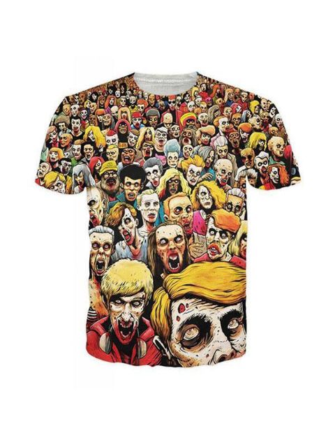 Tops unisex de los hombres de las mujeres Zombies estampado camiseta redonda de cuello redondo camiseta (amarillo)