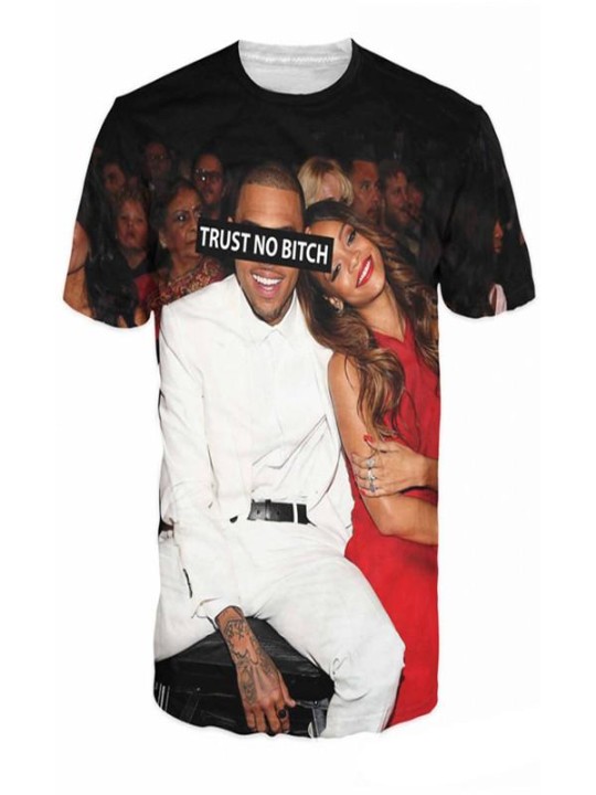 Women's Men's Unisex Tops rihanna trust no bitch Printed Pattern Round Neck Casual T Shirt (Black)