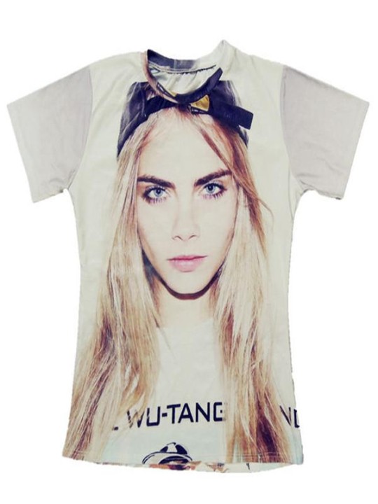 Naisten miesten unisex-topit malli cara 3d painettu kuvio pyöreä kaula-aukkoinen rento t-paita (beige)