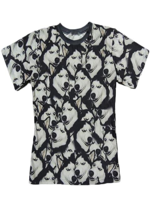 Women's Men's Unisex Tops Black White doge Printed Pattern Round Neck Casual T Shirt (Black)