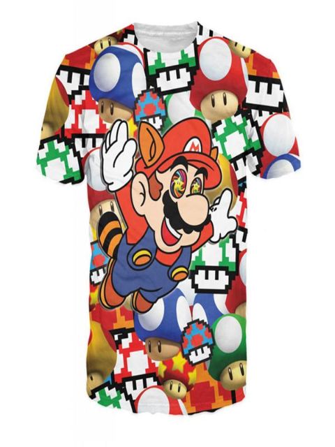 Women's Men's Unisex Tops Mario Printed Pattern Round Neck Casual T Shirt (Multicolored)