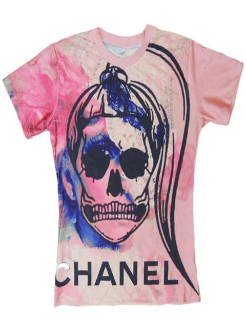 Kvinnors herr unisex toppar skalle skönhet Tryckt mönster rund hals Casual T-shirt (rosa)