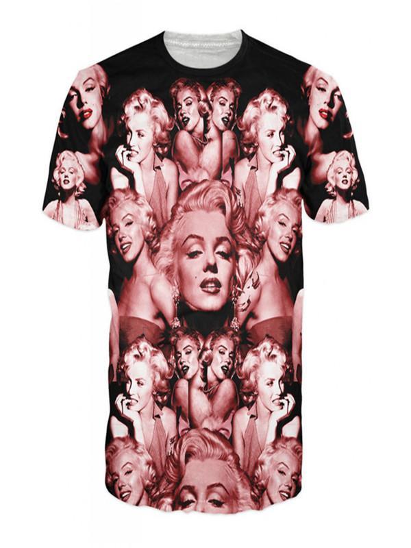 Women's Men's Unisex Tops Marilyn Monroe Printed Pattern Round Neck Casual T Shirt (Black)