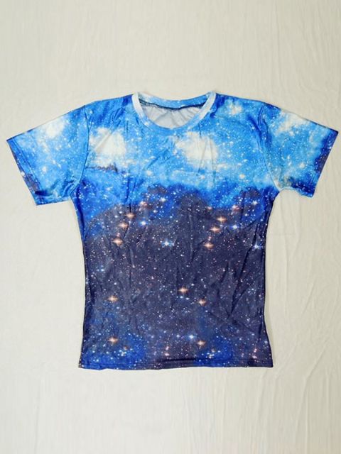 Haut unisexe bleu nuit étoilée motif col rond à manches courtes en vrac T-shirt décontracté mode homme
