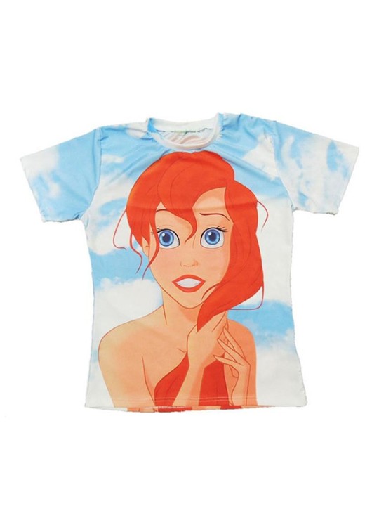 Unisex Tops cult ariel Padrão Crewneck Manga Curta Solta Casual T-Shirt Moda Masculina