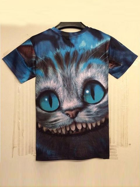 Unisex Tops 3D Katze Crewneck Kurzarm Lose Casual T-Shirt Herrenmode