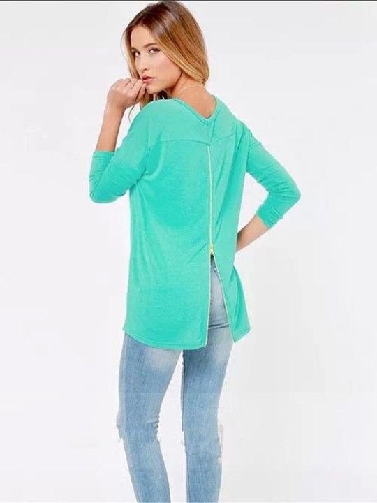 La nueva manera de la primavera de las mujeres florece la camiseta de manga larga ocasional O-cuello irregular jerseys Tops