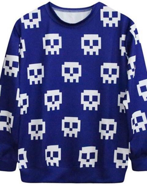 Nytt 2014 Mode Dam Karaktär Digital Skalls Print Söt Sweatshirt Hoody Spring Autumn Sweatshirts &amp; Hoodies