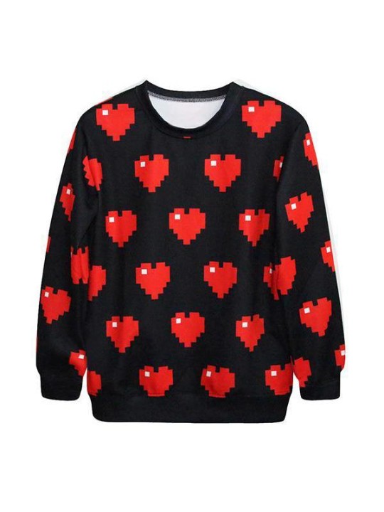 Damenmode Herzen Muster Digital Print Langarm Sweatshirts &amp; Hoodies (Gelb)