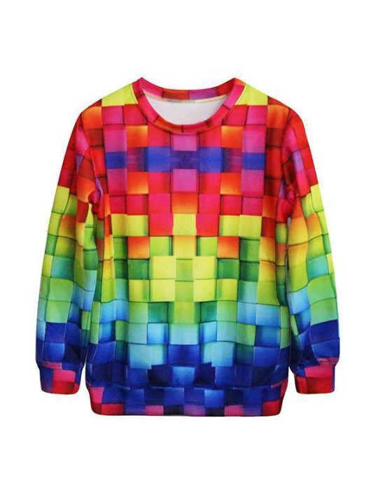 Damenmode Würfel Muster Digital Print Long Sleeve Sweatshirts &amp; Hoodies (Gelb)