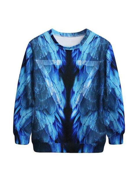 Moda Feminina Angel Wings Padrão Digital Imprimir Camisolas de Manga Comprida e Hoodies (Azul)