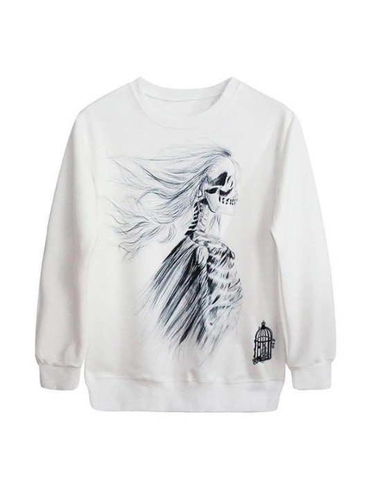 Dammodell Zombie Skönhet och burmönster Digitala tryck Långärmade tröjor &amp; huvtröjor (vit)