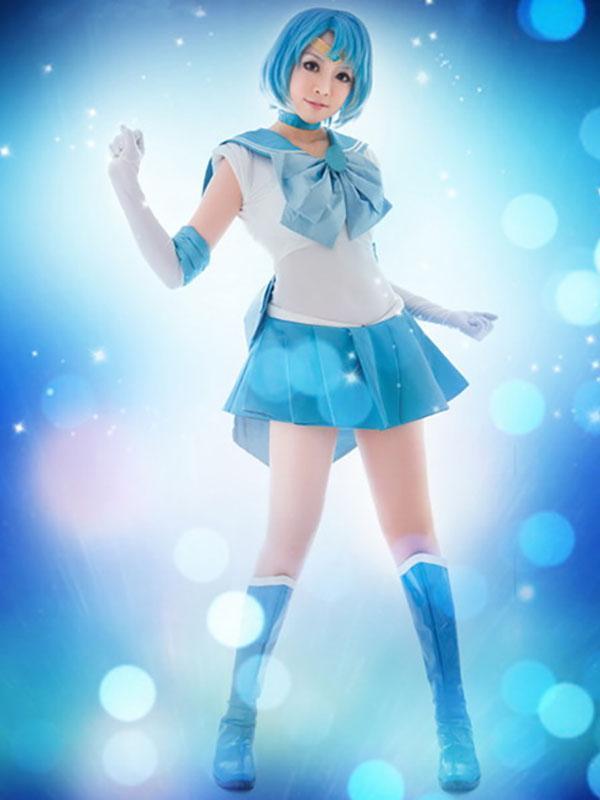 Traje Mercury Sailor Moon Cosplay Uniforme Fantasia vestido de festa (azul)