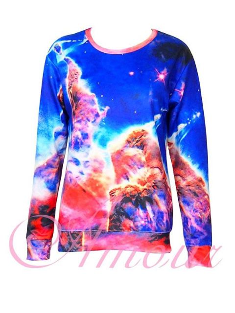 Nytt 2014 Fashion Women&#39;s Spring Autumn Galaxy 3D Print Long Sleeve Sweatshirt Pullovers Hoodies Outwear