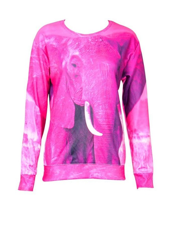 Mode Damtecknad 3D-tryck rosa elefanttröjaSweatshirts &amp; Hoodies