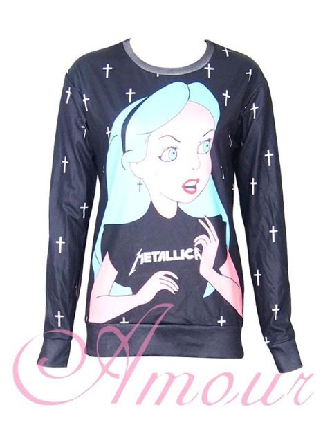 Moda Mujeres de dibujos animados 3D Imprimir Metallica Princesa Sudaderas Pullovers Hoodies