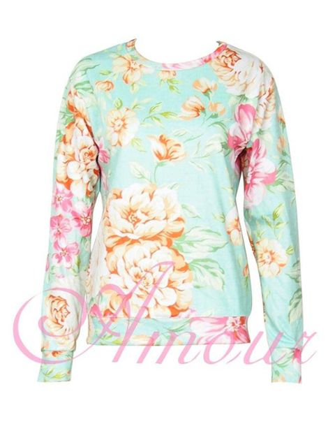 Mode Damtecknad 3D-tryck retroblommor Sweatshirt Pullovers Hoodies