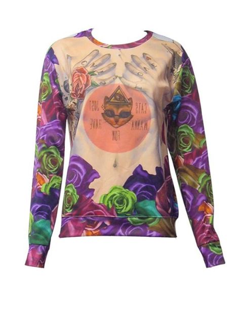 Teiknimynd kvenna í 3D teiknimynd Cult Rose &amp; Cat peysur og hettupeysur