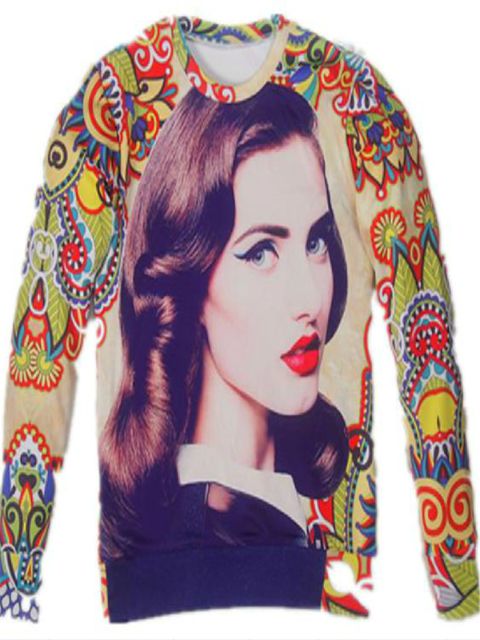 Women's Fashion vintage Beauty Pattern Digital Print Long Sleeve Sweatshirts & Hoodies