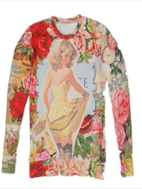 Dammodell pin up girl Mönster Digital Print Långärmade tröjor &amp; huvtröjor