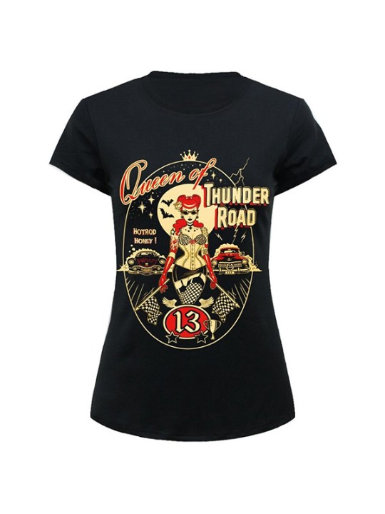 New Fashion print women Tops Pattern O Neck Short Sleeve T-shirt Queen of Thunder Road