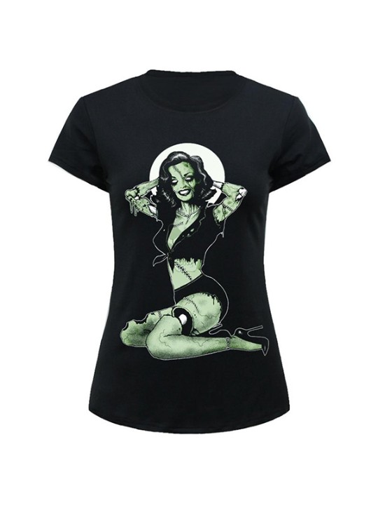 Nova Moda imprimir mulheres Tops Padrão O Pescoço T-shirt de Manga Curta Zombie Beleza