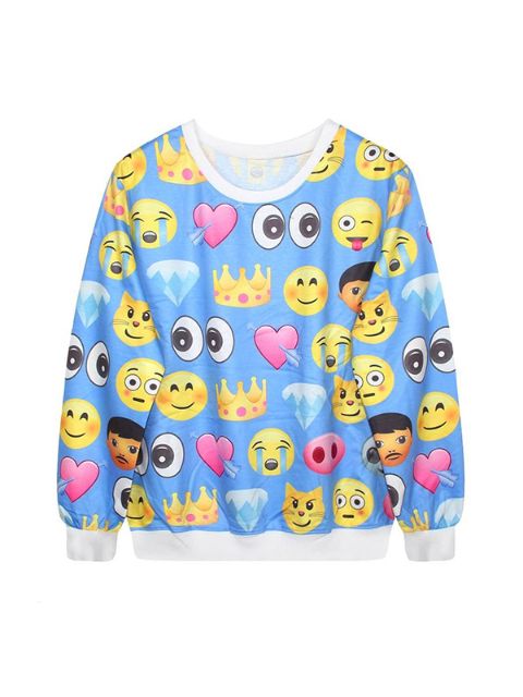 Damenmode Emoji Print Pattern Lose Pullover Sweatshirt mit langen Ärmeln Sweatshirts &amp; Hoodies