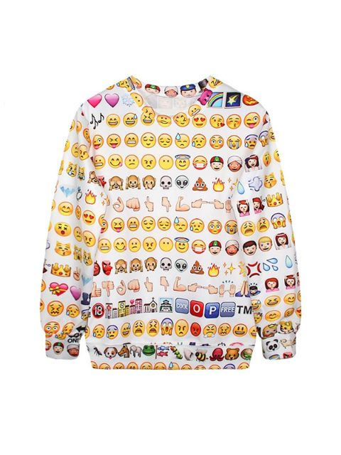Naisten muoti Emoji Print Pattern Loose Pullover collegepaidat ja hupparit