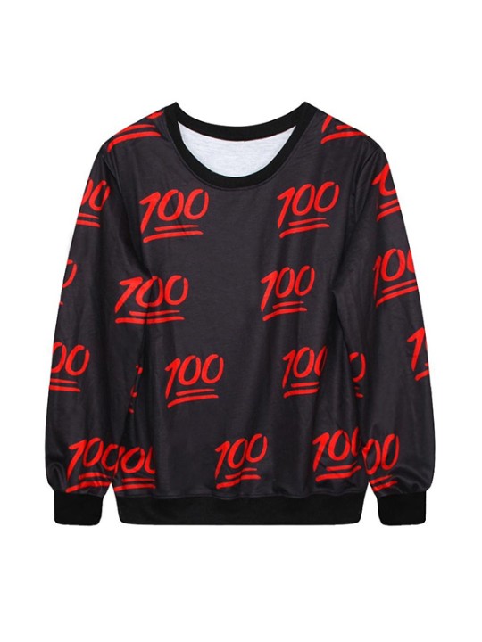 Naisten muoti täysimerkkikuvioinen digitaalinen painatus pitkähihaiset valkoiset löysät villapaita- ja hupparit