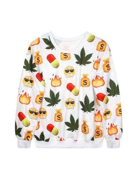 Damenmode Emoji Druckmuster Lose Pullover Sweatshirts &amp; Hoodies