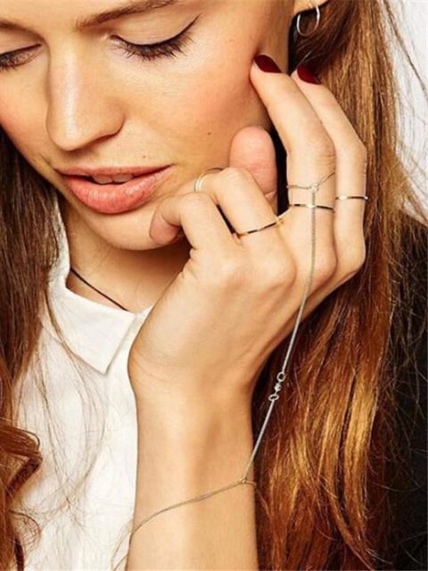 NUEVO brazalete y brazaletes de arnés de mano con forma de dedo plateado oro moda para mujeres