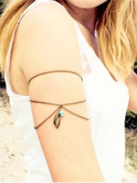 Hot Bohemian Mode Accessoires Klinge Blätter Türkis Perlen Arm Kette Quaste Armband Schmuck Arm Kette Armband