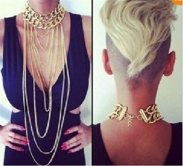 Mulheres Moda Punk Dourado Multi Camada Colar Cadeia Do Corpo