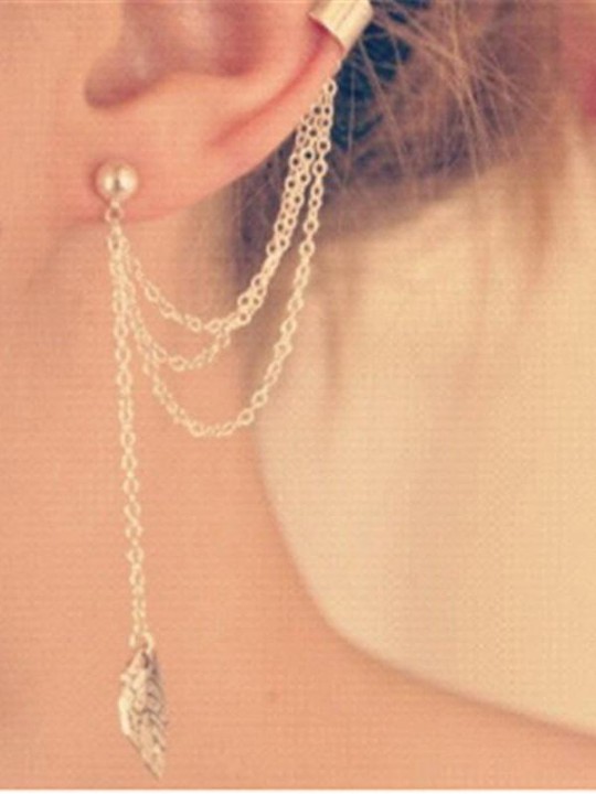 Naisten muoti 1 kpl Leaf Tupsut Korvakoru Clip In 2 Color Ilmaiset korvakorut